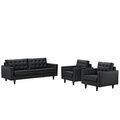 East End Imports Empress Sofa and Armchairs Set of 3, Black EEI-1312-BLK